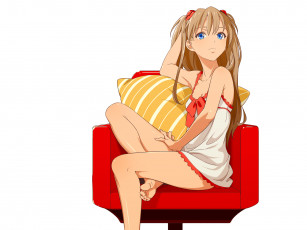 Картинка аниме evangelion genesis neon сидит кресло фон девушка подушка