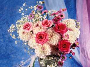 Картинка цветы букеты +композиции букет астры георгины розы