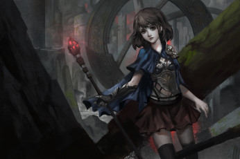 Картинка аниме -weapon +blood+&+technology взгляд руины мрачно арт камень посох девушка baka- mh6516620