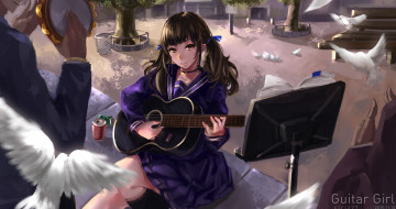Картинка аниме музыка девушка взгляд фон