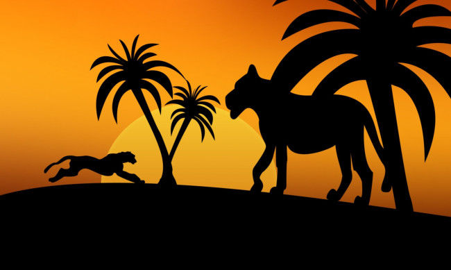 Обои картинки фото векторная графика, животные , animals, лев, пальмы