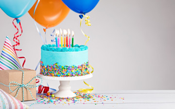 Картинка праздничные день+рождения шарики свечи торт
