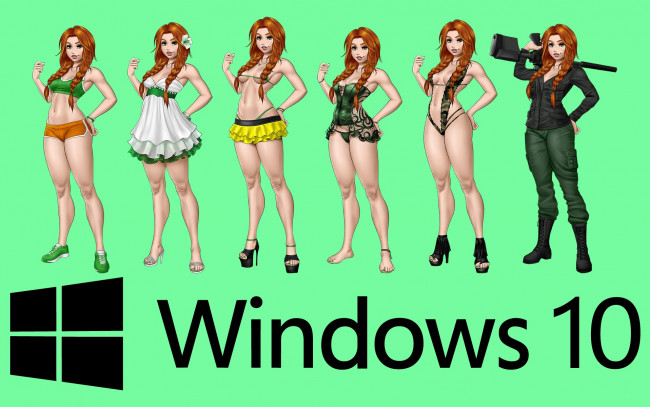 Обои картинки фото компьютеры, windows  10, логотип, фон, взгляд, девушки