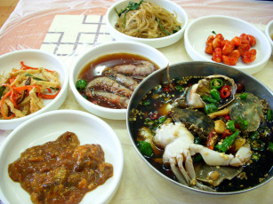 Картинка еда разное корейская кухня лапша морепродукты