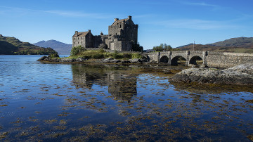 Картинка города замок+эйлиан+донан+ шотландия река горы мост замок