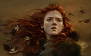 Картинка фэнтези девушки рыжая лицо девушка перья веснушки игра+престолов