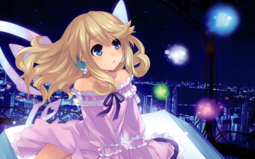 Картинка аниме hyperdimension+neptunia hyperdimension neptunia город девушка огни ночь