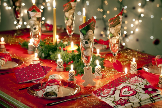 Обои картинки фото праздничные, - разное , новый год, праздник, свечи, сервировка