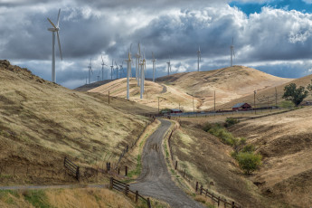 Картинка природа дороги ветряки шоссе холмы