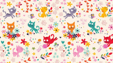 Картинка векторная+графика животные+ animals цветы котята лето детская