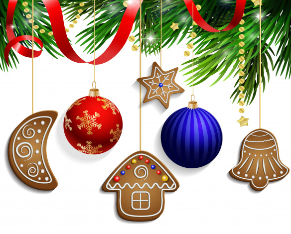 Обои картинки фото праздничные, векторная графика , новый год, рождество, cookies, decoration, xmas, merry, christmas, украшения, снег, шары, новый, год