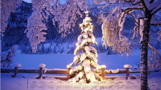 Обои картинки фото календари, праздники,  салюты, гирлянда, снег, деревья, зима, 2018