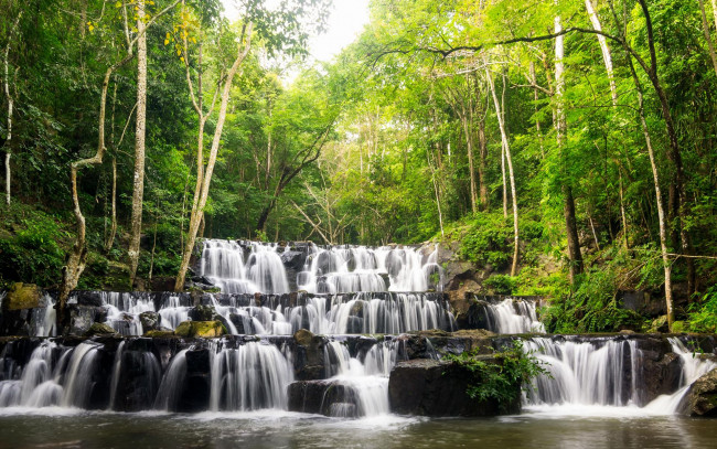 Обои картинки фото природа, водопады, пейзаж, деревья, осень, таиланд, водопад