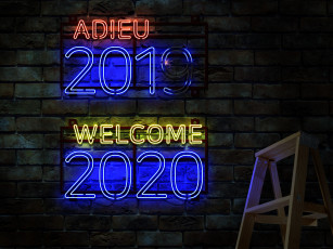 Картинка праздничные -+разное+ новый+год обои для рабочего стола неоновые цифры стремянка новый 2020 год