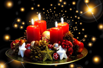 Картинка праздничные новогодние+свечи огоньки шишки композиция свечи