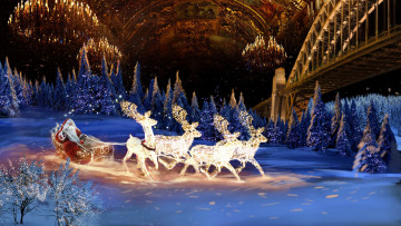 Картинка праздничные дед+мороз +санта+клаус олени сани дед мороз