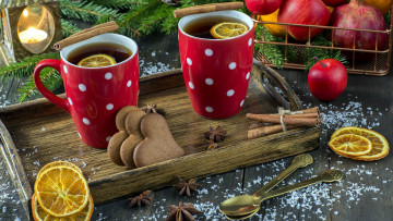 Картинка праздничные угощения лимон чай корица печенье