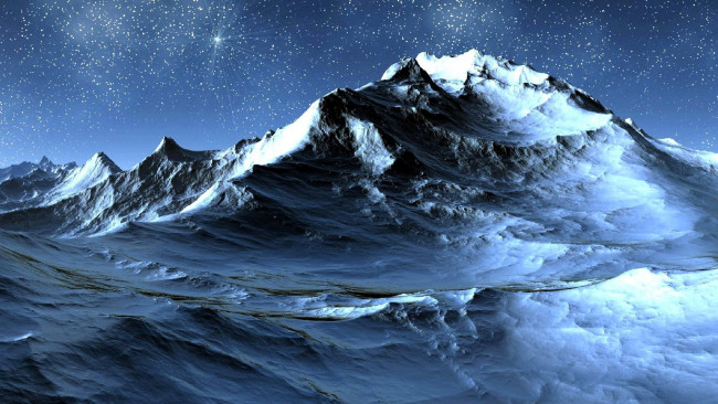 Обои картинки фото 3д графика, природа , nature, снег, горы, ледник, звезды