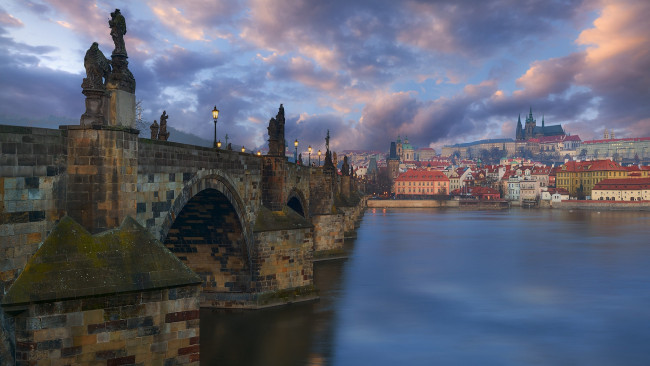 Обои картинки фото города, прага , чехия, река, влтава, мост