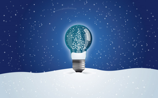 Обои картинки фото праздничные, векторная графика , новый год, лампочка, ёлка, снег