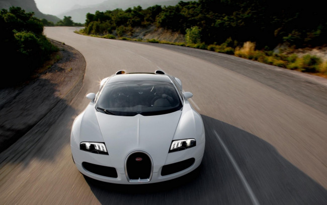 Обои картинки фото bugatti, veyron, mansony, автомобили, белый, скорость, шоссе
