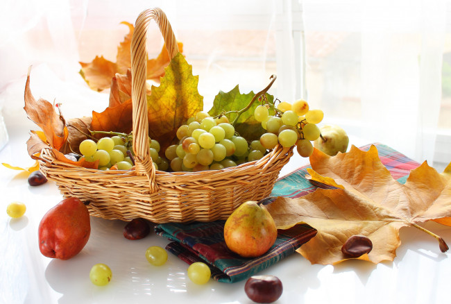 Обои картинки фото еда, виноград, корзина