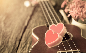 Картинка праздничные день+святого+валентина +сердечки +любовь розовые цветы гитара сердце romantic heart love vintage