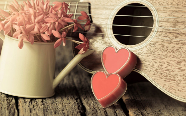 Обои картинки фото праздничные, день святого валентина,  сердечки,  любовь, сердце, romantic, heart, love, vintage, цветы, гитара