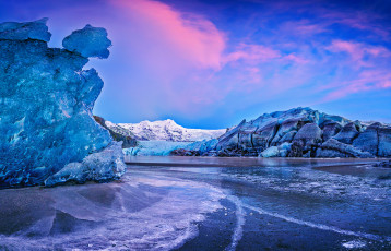 Картинка природа айсберги+и+ледники исландия ледник ватнайёкюдль горы iceland закат вода лёд