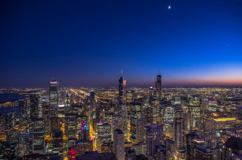 Картинка города Чикаго+ сша луна ночь небоскребы