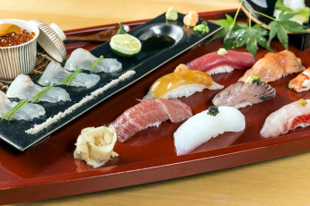 Картинка еда рыба +морепродукты +суши +роллы суши имбирь японская икра кухня
