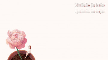 обоя календари, рисованные,  векторная графика, цветок, девочка, 2018