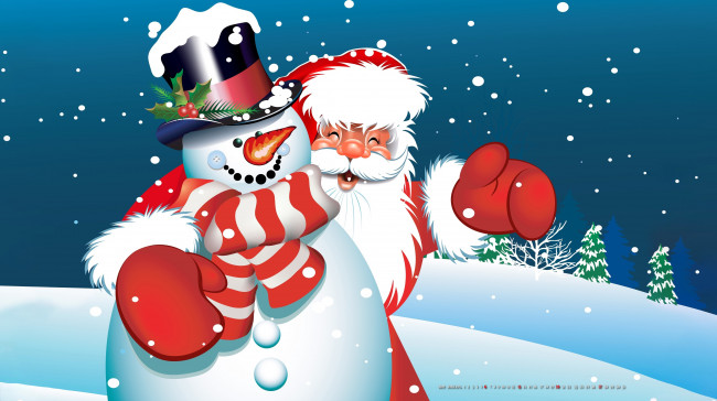 Обои картинки фото календари, праздники,  салюты, дед, мороз, шарф, шляпа, снеговик