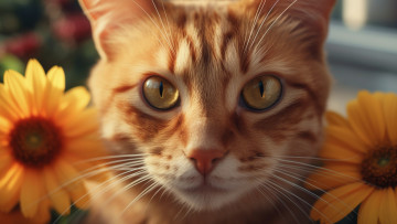 Картинка рисованное животные +коты кошка взгляд поза котенок мордашка нейросеть