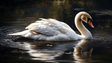 Картинка рисованное животные +птицы +лебеди белый природа озеро пруд птица берег лебедь водоем