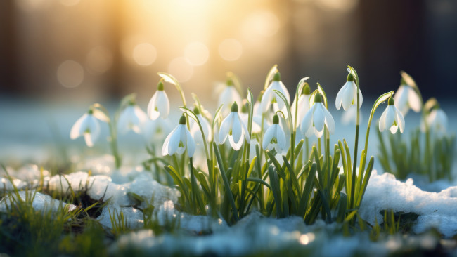 Обои картинки фото разное, компьютерный дизайн, снег, цветы, природа, поляна, весна, подснежники, белые, первоцветы