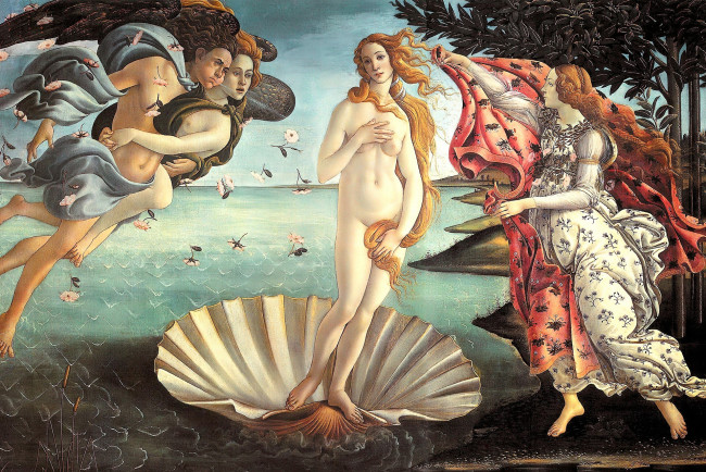 Обои картинки фото рисованное, sandro botticelli, боги, венера, ветра, раковина