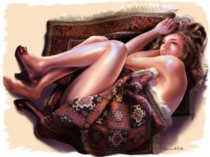 Картинка рисованные люди девушка ковёр