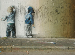 обоя разное, граффити, стена, дети, рисунок