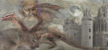 Картинка фэнтези драконы дракон замок старуха