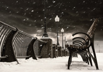 Картинка города монреаль+ канада забор фонари скамейки снег квебек улица зима