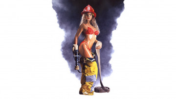 Картинка рисованное люди фон девушка каска пожарный взгляд