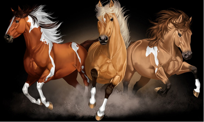 Обои картинки фото рисованное, животные,  лошади, кони, пыль, скакуны, лошади