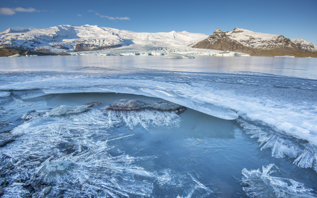 Обои картинки фото природа, зима, горы, лед, снег, озеро