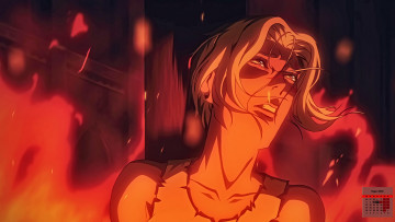 Картинка календари аниме пламя огонь лицо взгляд эмоции девушка 2018