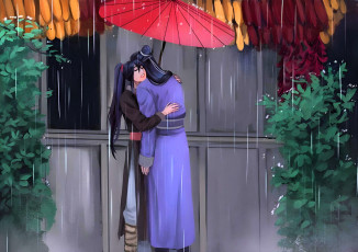 обоя аниме, mo dao zu shi, цзян, чэн, вэй, усянь, зонт, дождь