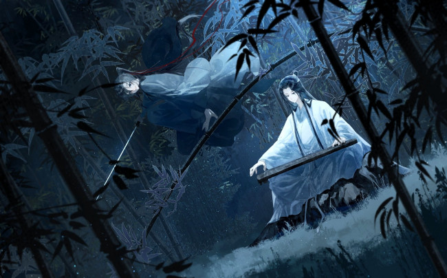 Обои картинки фото аниме, mo dao zu shi, вэй, усянь, лань, ванцзи, меч, гуцинь