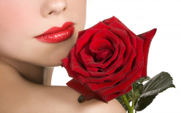 обоя разное, губы, роза, цветок, девушка, помада