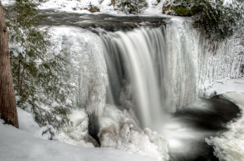 Картинка природа водопады река лёд снег поток зима