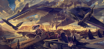 Картинка pixiv fantasia аниме город совы